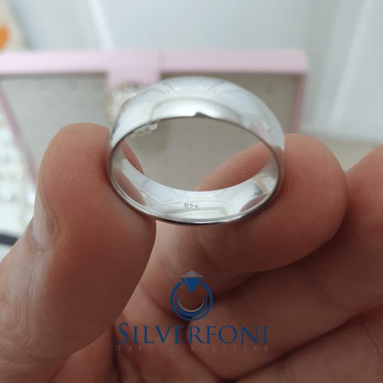 Erkek 6mm Bombe Klasik Gümüş Alyans Silverfoni