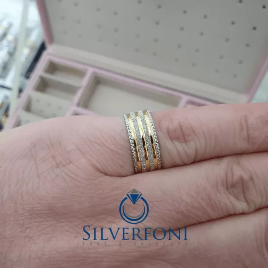 Bayan Sarı Simli Konfor Alyans