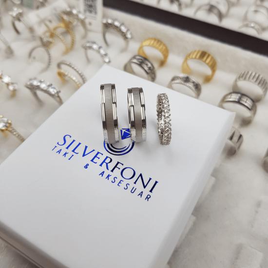 Silverfoni Berrak çift  Alyans & Tek Sıra Tamtur alyans   Kombini 