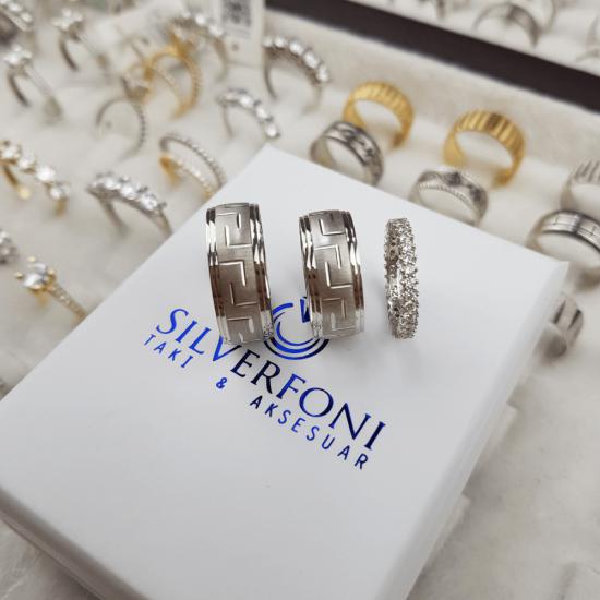 Silverfoni Kuvars çift  Alyans & Tek Sıra Tamtur Alyans   Kombini 