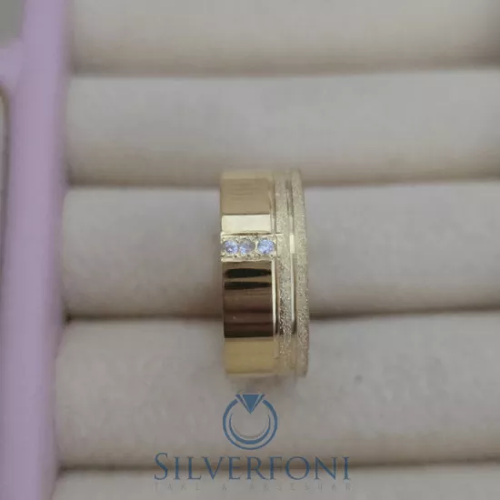 Silverfoni Bayan Üç Taşlı Simli El İşi Alyans