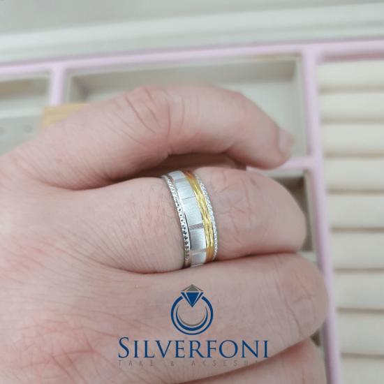 Bayan Kare Sarı Model Alyans | 925 Ayar Gümüş 