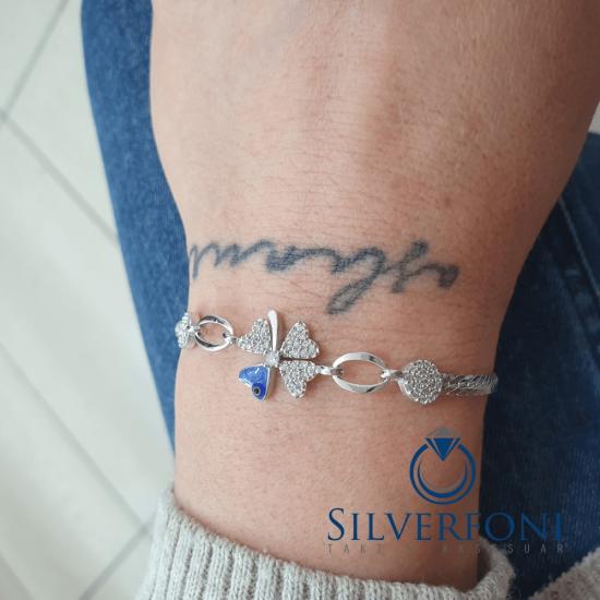 Silverfoni 925 Ayar Gümüş Yonca Nazar Bileklik