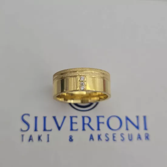 Silverfoni Bayan Üç Taşlı Simli El İşi Alyans