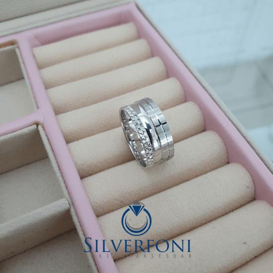Bayan Kareay Model Modern Alyans – 925 Ayar Gümüş | Silverfoni