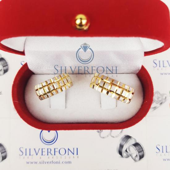 Sarı Bombe Tırtıklı Model Çift Alyans 